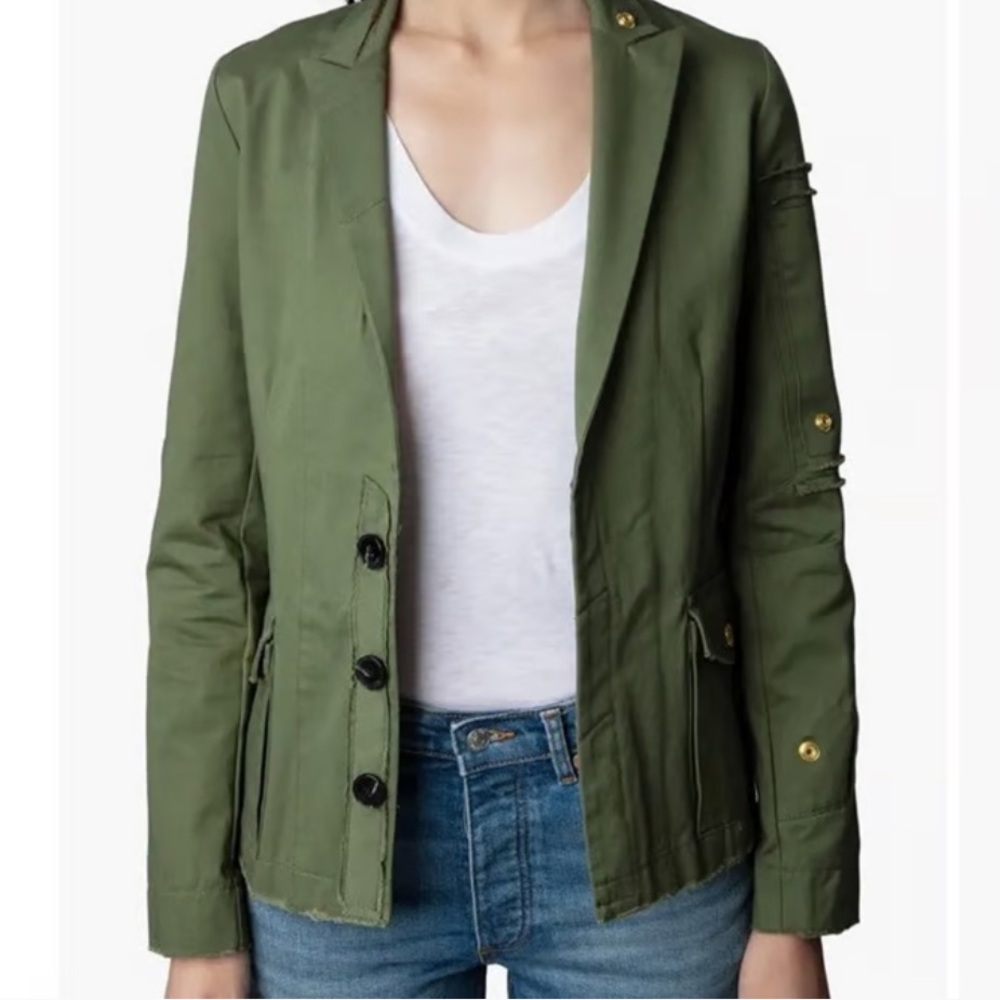 Zadig & Voltaire Virginia Camo Skull Lurex Embroidered Military Jacket